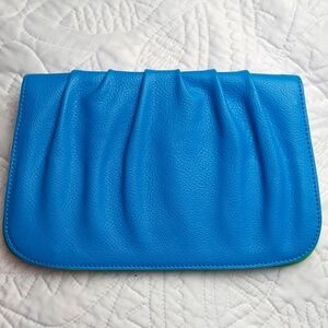 * Baekgaard Leather Envelope Style Clutch Purse, Blue, Green, Like New